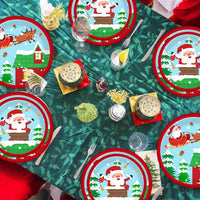 HKM-041747 Christmas Party Tableware Set - 30 Pieces of Elk & Claus Paper Plates and Cups for Holiday Dinner