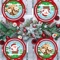 HKM-041747 Christmas Party Tableware Set - 30 Pieces of Elk & Claus Paper Plates and Cups for Holiday Dinner
