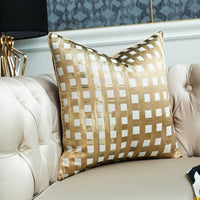 HKM-041747 Geometric Gold Green Striped Cushion Cover - Decorative Pillowcase for Living Room, 30x50cm, 45x45cm, 50x50cm