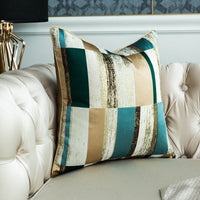HKM-041747 Geometric Gold Green Striped Cushion Cover - Decorative Pillowcase for Living Room, 30x50cm, 45x45cm, 50x50cm