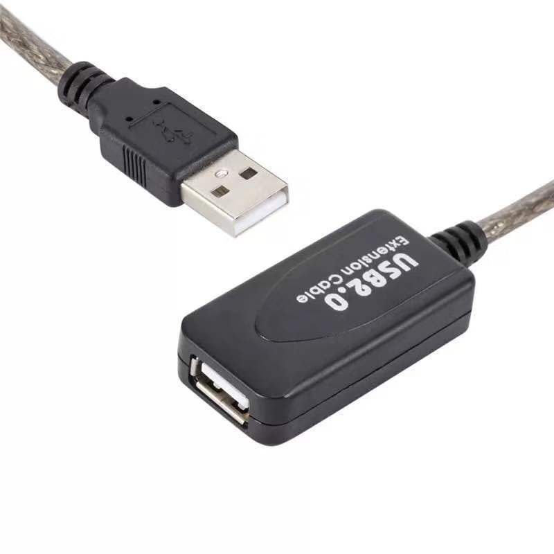 HKM-041811 USB Male to Female Extension Cable, 5m Transparent Black with Amplifier, Copper Material