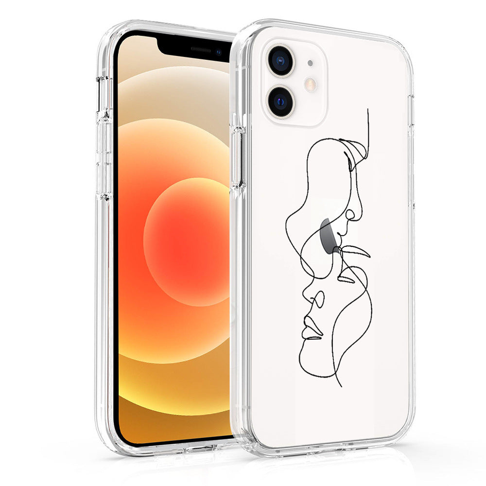 HKM-041875 Artistic TPU Phone Case for iPhone 12, Featuring Mona Lisa and Van Gogh Line Art