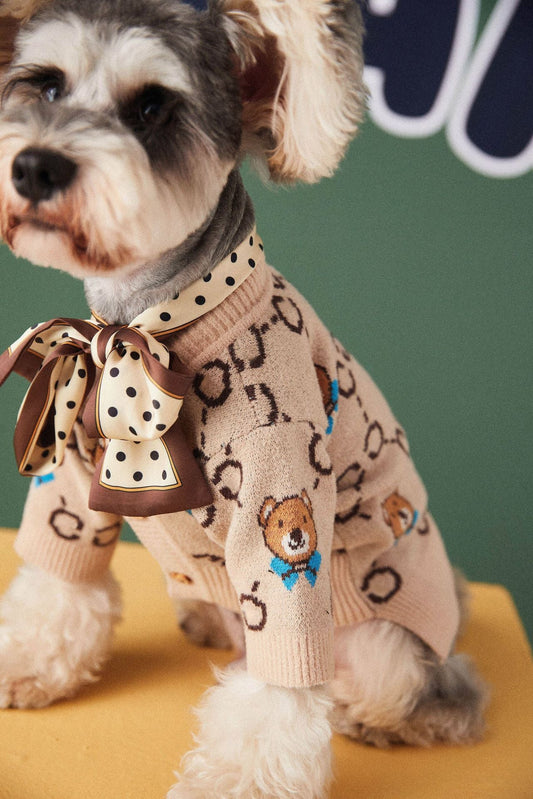 HKM-041875 Cozy Wool Sweater Cardigan for Pets - Casual Teddy Schnauzer Pomeranian Style