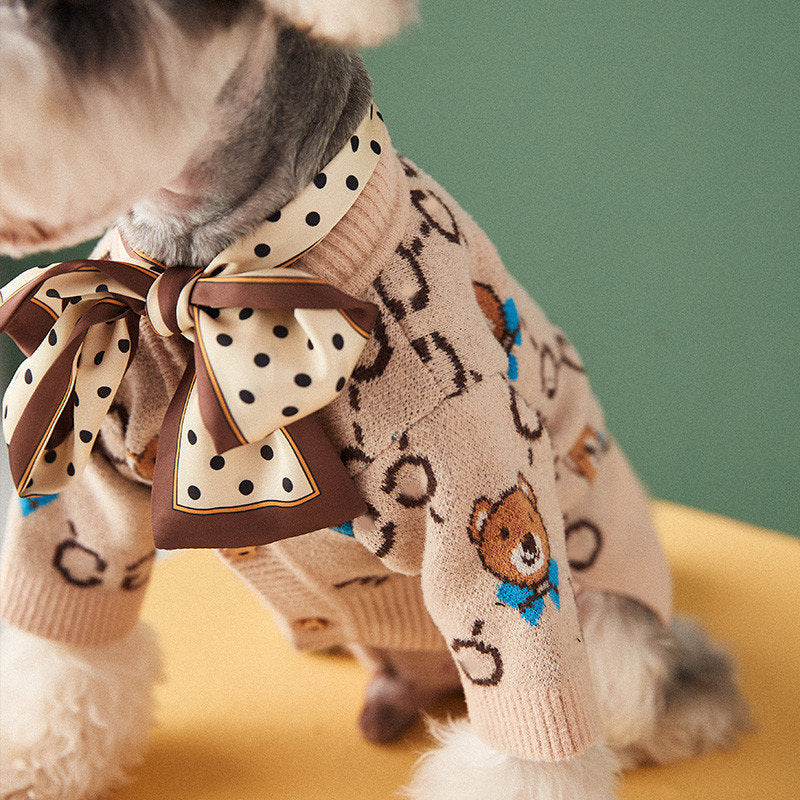 HKM-041875 Cozy Wool Sweater Cardigan for Pets - Casual Teddy Schnauzer Pomeranian Style