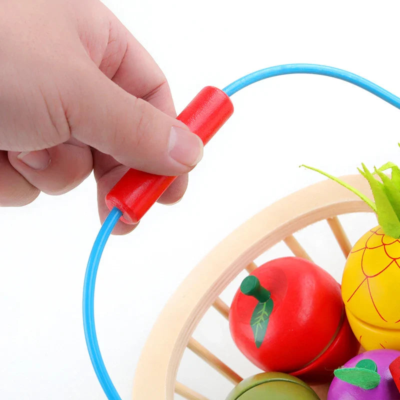 KTX-041875 Wooden Fruit and Vegetable Cutting Play Set for Kids Age 2-4, Educational Pretend Play Kitchen Toy