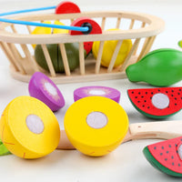HKM-041875 Wooden Fruit and Vegetable Cutting Play Set for Kids Age 2-4, Educational Pretend Play Kitchen Toy