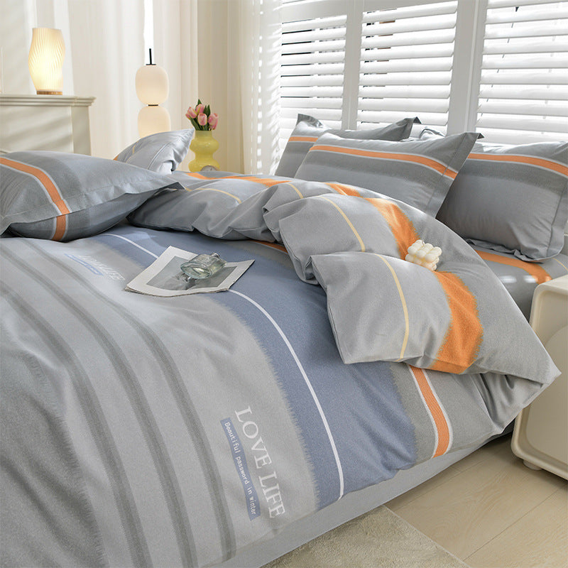HKM-041939 Pure Cotton Four-Piece Bedding Set with Duvet Cover and Pillowcases - Various Patterns & Sizes
