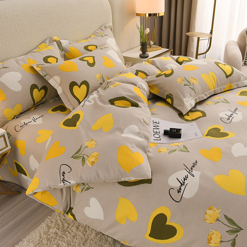HKM-041939 Pure Cotton Four-Piece Bedding Set with Duvet Cover and Pillowcases - Various Patterns & Sizes
