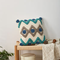HKM-042067 Tufted Retro Style Cotton Cushion with Tassels and Stripes for Sofa and Bed