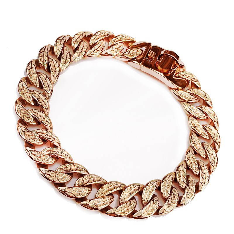 HKM-042323 32MM Tree Leaf Shape Casting Chain Metal Stainless Steel Dog Chain Dog Collar Collar