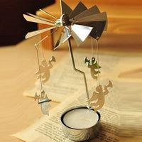 HKM-042387 Windmill Candle Stand - Handcrafted Iron and Aluminum Design for Atmospheric Candle Lighting