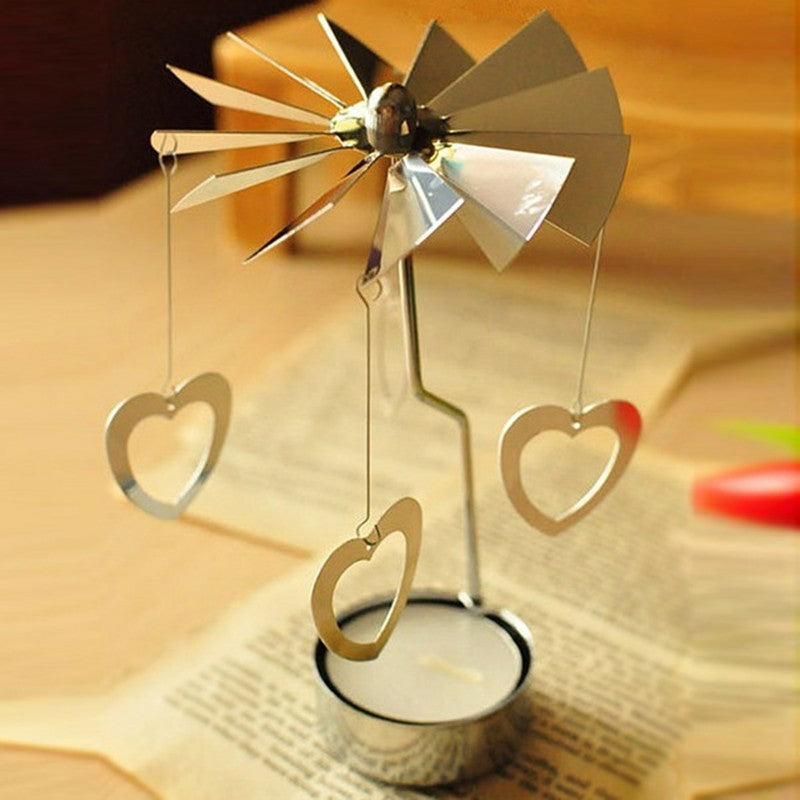 HKM-042387 Windmill Candle Stand - Handcrafted Iron and Aluminum Design for Atmospheric Candle Lighting