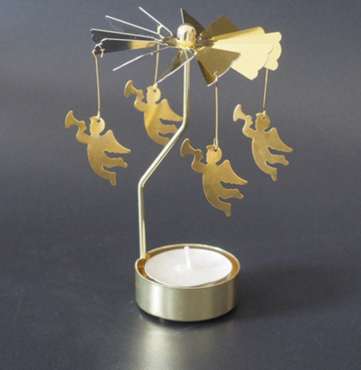HKM-042387 Windmill Candle Stand - Handcrafted Iron and Aluminum Design for Atmospheric Candle Lighting