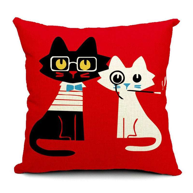 HKM-042451 Cat-Themed Cotton and Linen Waist Pillow with PP Cotton Filling