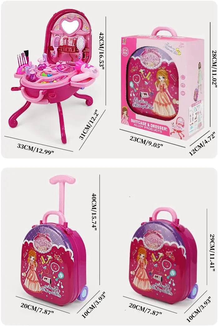 KTX-042451 Children's 2 in 1 Pretend Play Dressing Table & Cosmetic Box Set - Suitable for Ages 2 to 13