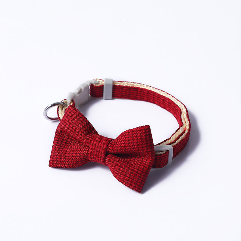 HKM-042643 Adjustable Bow Cat Collar in Red, Blue, Pink, and Brown - Fits Cats and Small Dogs (23-30cm)