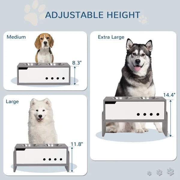 HKM-042643 Adjustable Elevated Dog Bowls with Slow Feeder Mat for Medium to Extra Large Dogs