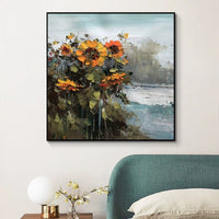 HKM-042707 Hand-Painted Abstract Countryside Oil Painting with Sunflowers on Canvas for Home Decor
