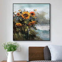 HKM-042707 Hand-Painted Abstract Countryside Oil Painting with Sunflowers on Canvas for Home Decor