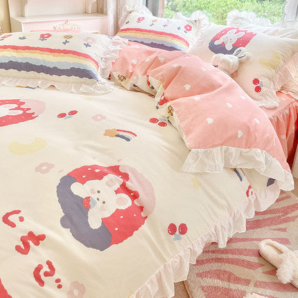 HKM-042771 Korean Style Pure Cotton Quilt Cover Set for Single Bed - Multiple Size Options Available