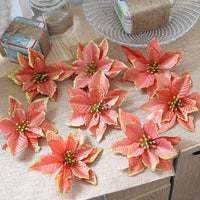 HKM-042899 Three-Layer Gold Powder Christmas Flower - 13cm, Set of 10