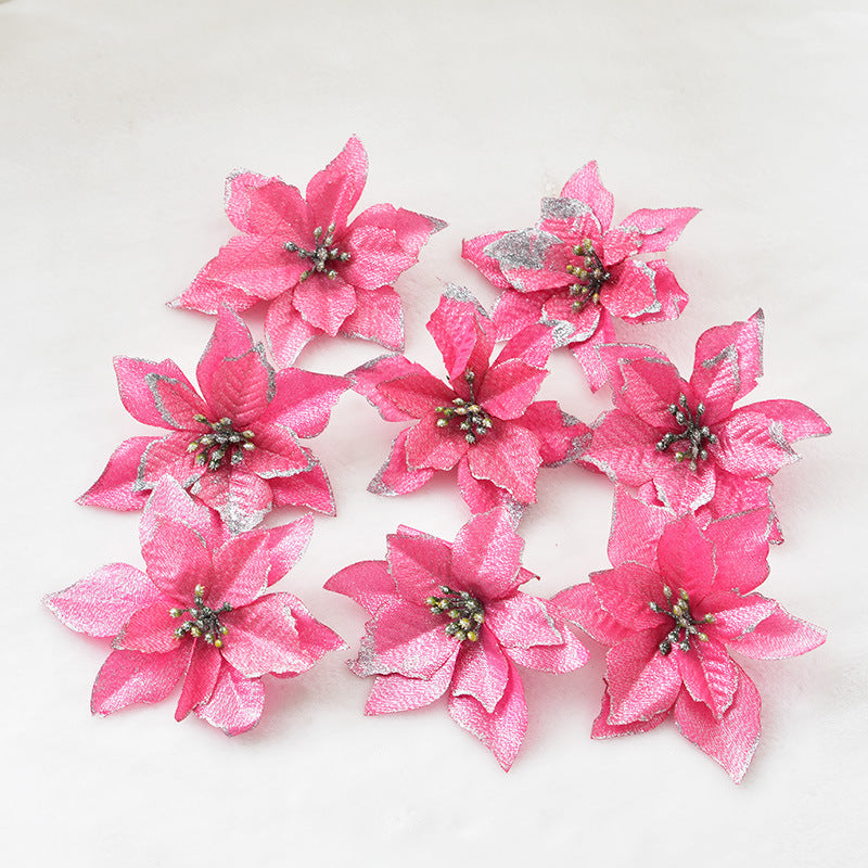 HKM-042899 Three-Layer Gold Powder Christmas Flower - 13cm, Set of 10