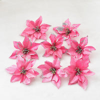 HKM-042899 Three-Layer Gold Powder Christmas Flower - 13cm, Set of 10