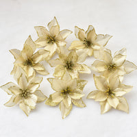 HKM-042899 Three-Layer Gold Powder Christmas Flower - 13cm, Set of 10