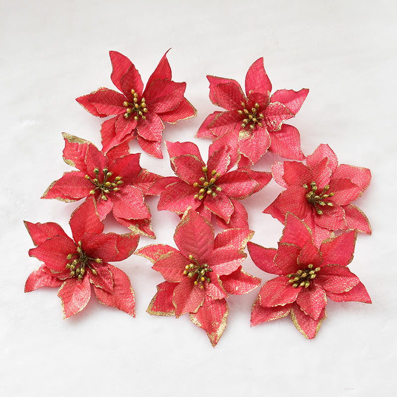 HKM-042899 Three-Layer Gold Powder Christmas Flower - 13cm, Set of 10