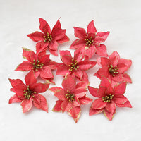 HKM-042899 Three-Layer Gold Powder Christmas Flower - 13cm, Set of 10