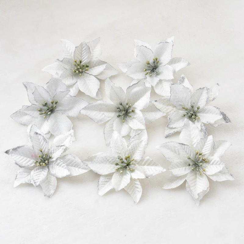 HKM-042899 Three-Layer Gold Powder Christmas Flower - 13cm, Set of 10