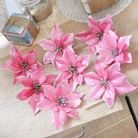 HKM-042899 Three-Layer Gold Powder Christmas Flower - 13cm, Set of 10