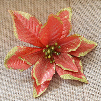 HKM-042899 Three-Layer Gold Powder Christmas Flower - 13cm, Set of 10
