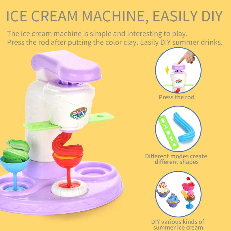 HKM-043027 Creative Playdough Ice Cream Machine Toy Set for Pretend Kitchen Play – Ages 3 and Up
