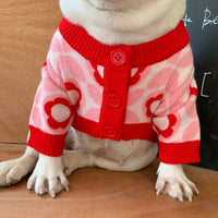 HKM-043027 Red Jacquard Wool Dog Sweater for Autumn and Winter, Stylish and Simple Design