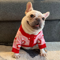 HKM-043027 Red Jacquard Wool Dog Sweater for Autumn and Winter, Stylish and Simple Design