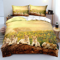 HKM-043091 Lion 3-Piece Bedding Set with Duvet Cover, Bed Sheet, and Pillowcase in Minimalist Style