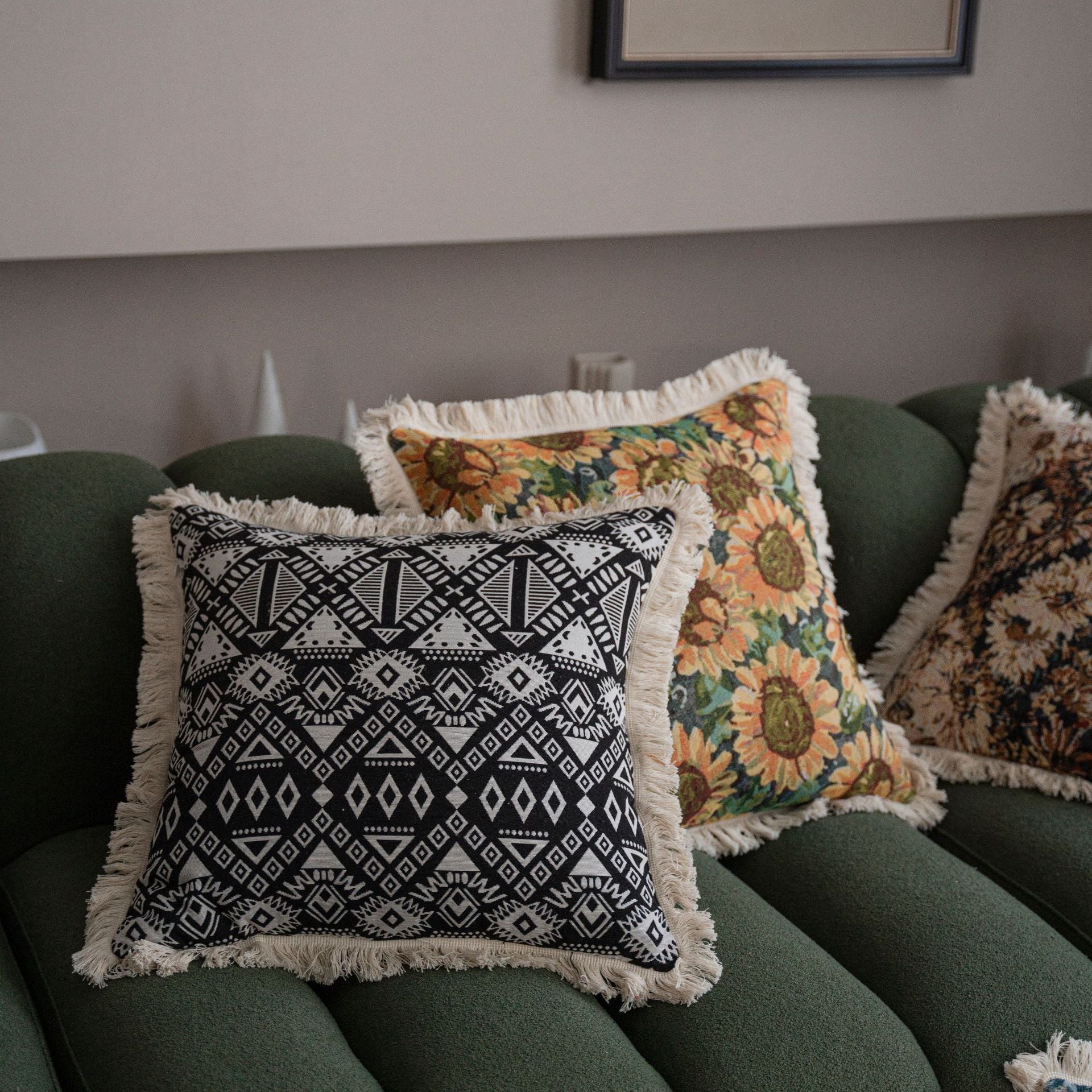 HKM-043155 American Jacquard Plant and Flower Cushion Cover - 60x60CM and 45x45CM Options Available