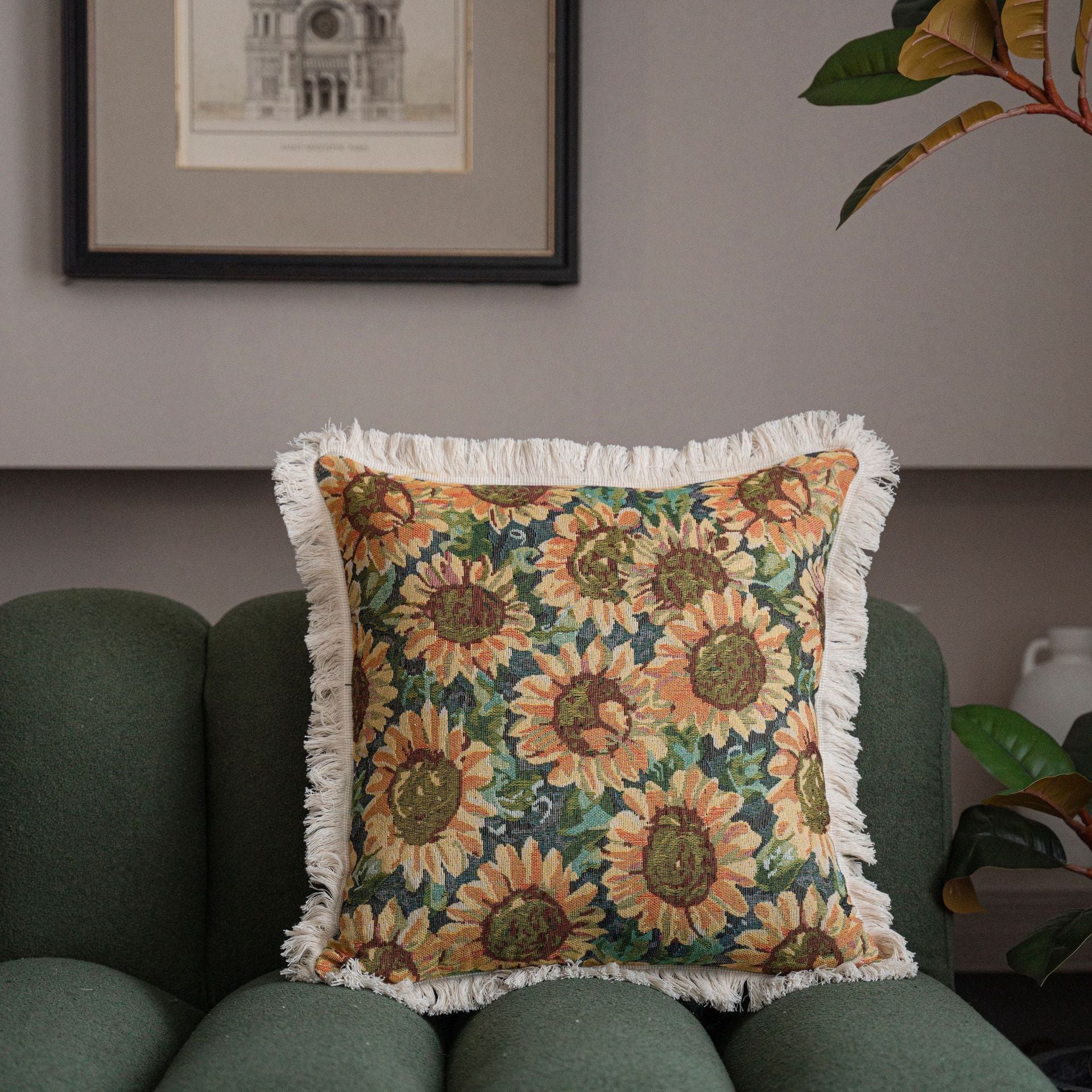 HKM-043155 American Jacquard Plant and Flower Cushion Cover - 60x60CM and 45x45CM Options Available