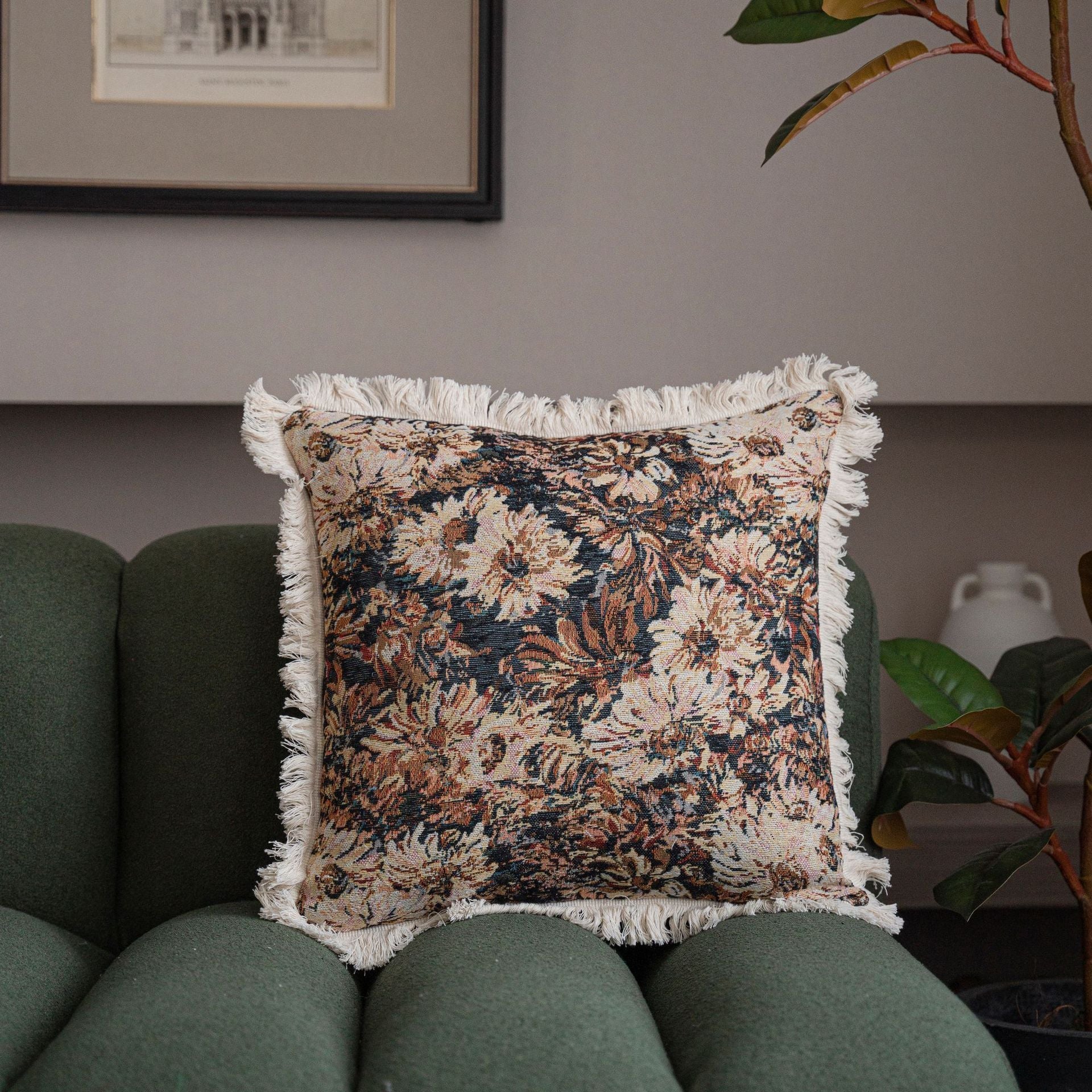 HKM-043155 American Jacquard Plant and Flower Cushion Cover - 60x60CM and 45x45CM Options Available