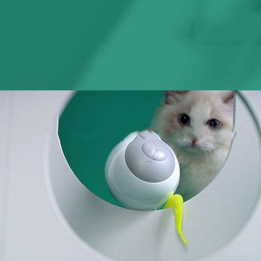 HKM-043219 LED Luminous Automatic Rolling Cat Toy Ball - White & Brown, USB Charging Cable Included