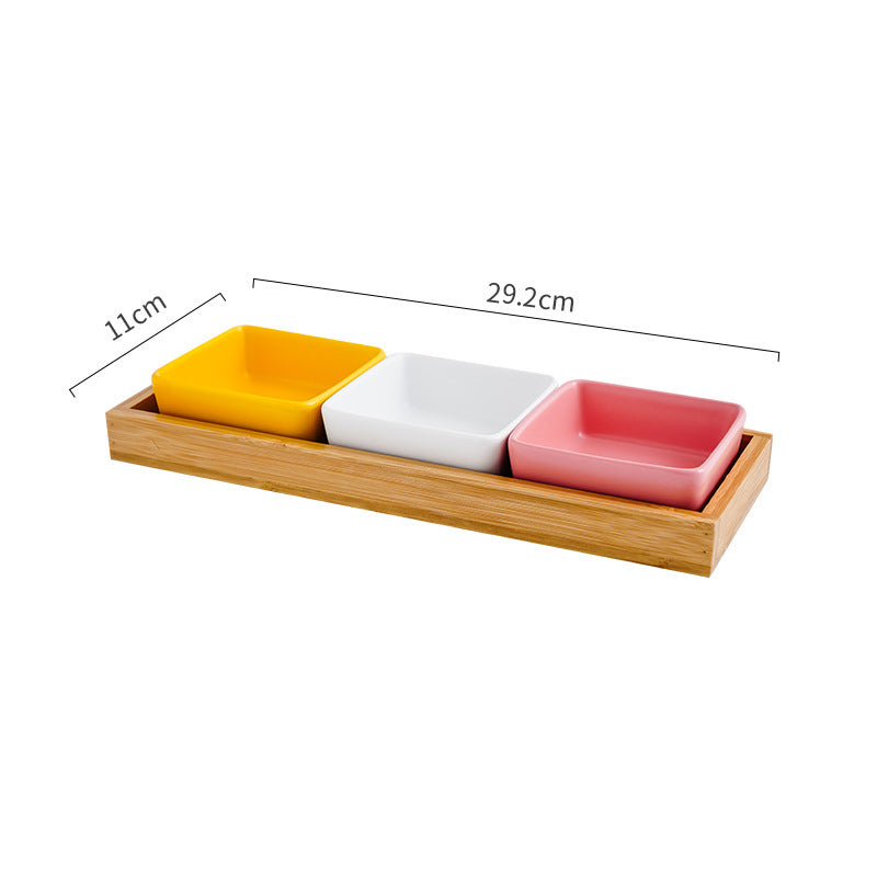 HKM-043283 Ceramic Cat Bowl with Wooden Support - Anti-Tip Design, Multiple Colors Available
