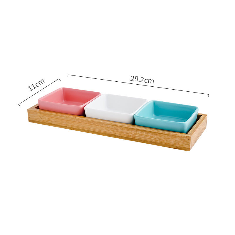HKM-043283 Ceramic Cat Bowl with Wooden Support - Anti-Tip Design, Multiple Colors Available