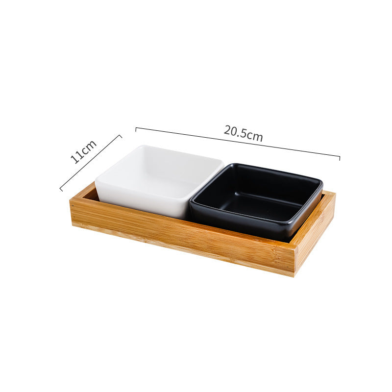 HKM-043283 Ceramic Cat Bowl with Wooden Support - Anti-Tip Design, Multiple Colors Available