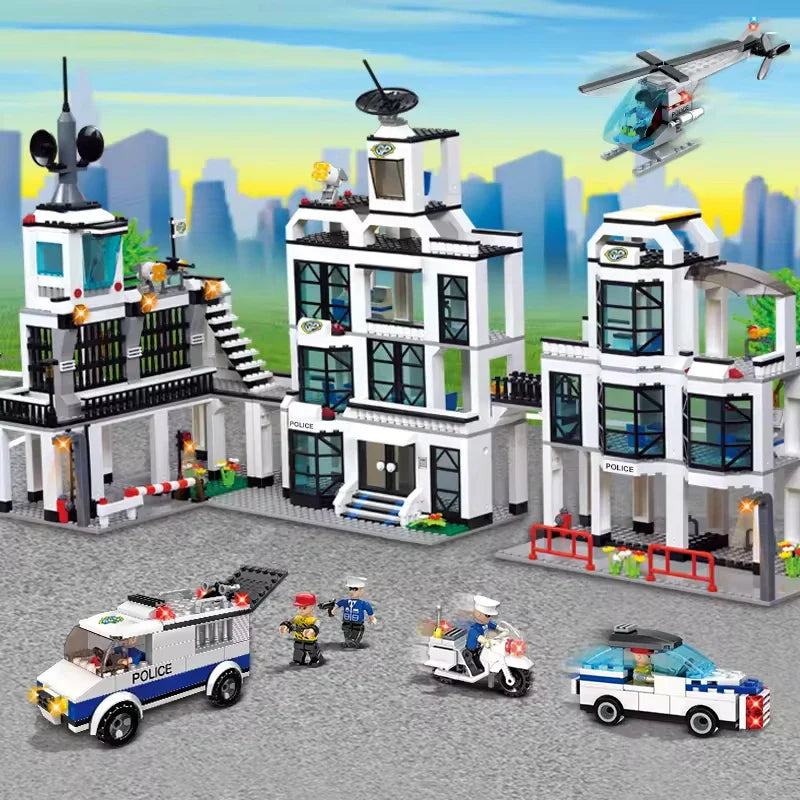 Police Headquarters Building Blocks Set with Mini Figure, 50 Pieces, Ideal for Ages 2 and Up