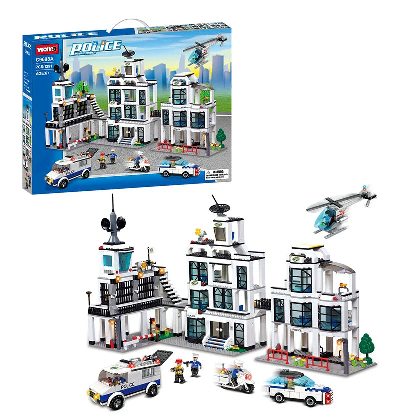 Police Headquarters Building Blocks Set with Mini Figure, 50 Pieces, Ideal for Ages 2 and Up