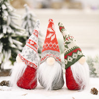 HKM-043539 Forest Elderly Doll Ornaments with Snowflake Knitted Hats for Christmas Decoration - 19cm, Non-Woven Fabric