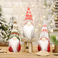 HKM-043539 Forest Elderly Doll Ornaments with Snowflake Knitted Hats for Christmas Decoration - 19cm, Non-Woven Fabric
