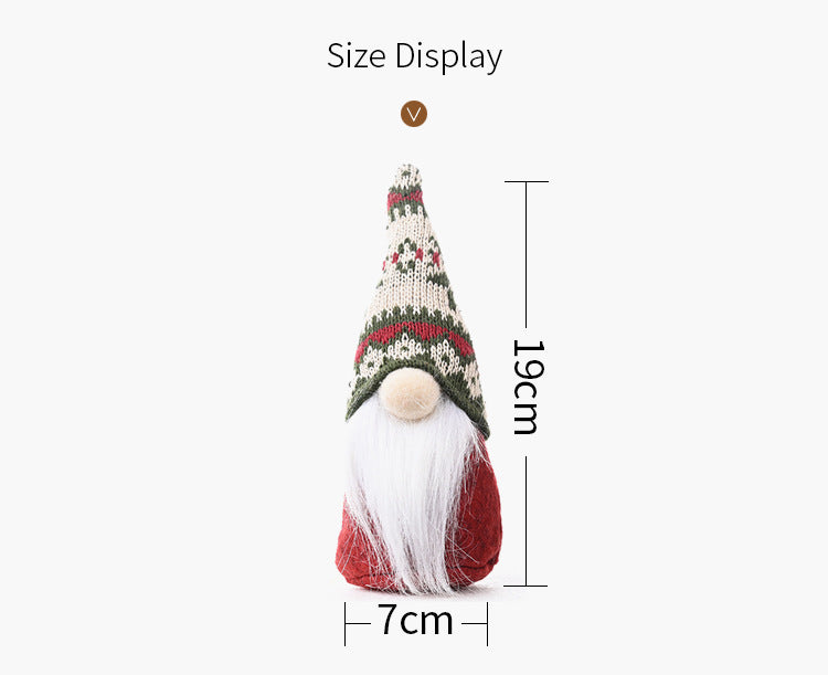 HKM-043539 Forest Elderly Doll Ornaments with Snowflake Knitted Hats for Christmas Decoration - 19cm, Non-Woven Fabric