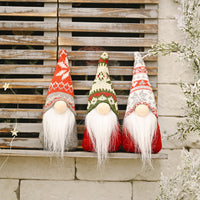 HKM-043539 Forest Elderly Doll Ornaments with Snowflake Knitted Hats for Christmas Decoration - 19cm, Non-Woven Fabric